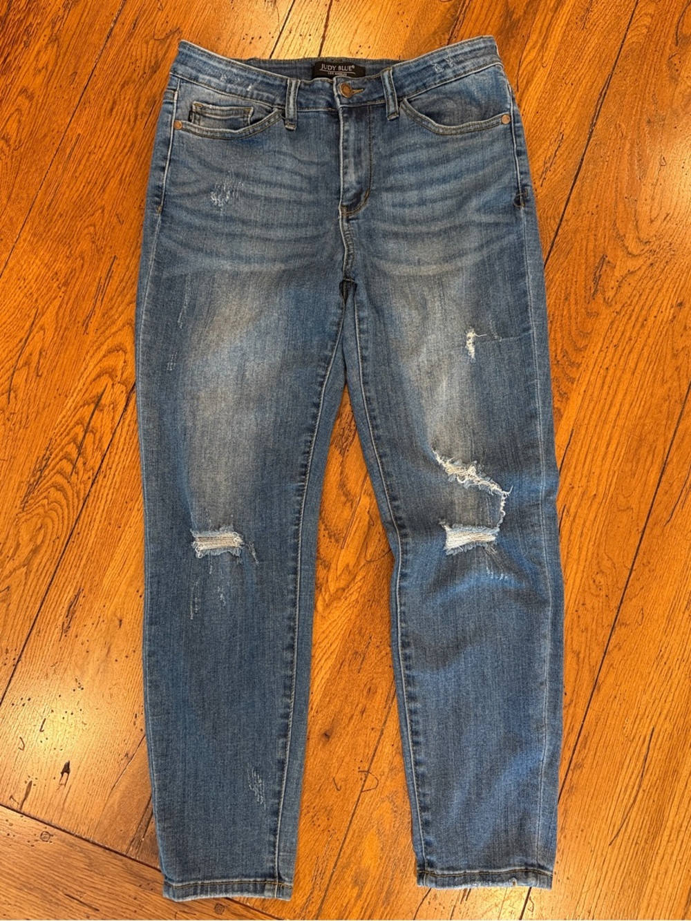 Judy Blue Distressed Medium Blue Skinny Jeans Style#JB8271 DK Girlfriend Fit
